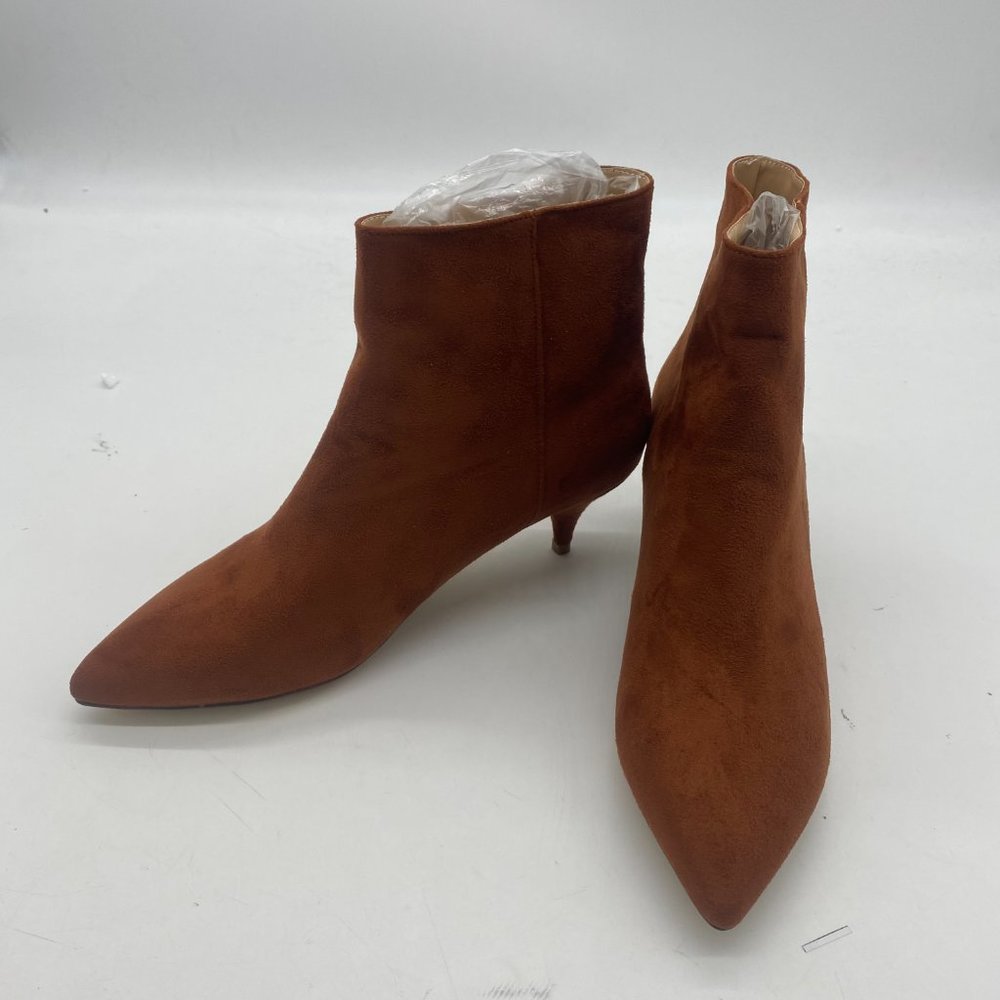 Brown Suede Kitten Heel Pointed Toe Side Zips Ankle Boots
